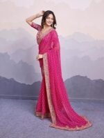Georgette Pink Geometric Pattern Printed Embroidery Saree with Unstitched Blouse (E6253_1) - Elegant and Intricate Embroidery - Image 2