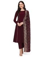 Embroidered Viscose Anarkali Kurta Set with Dupatta - brown Traditional Festive
