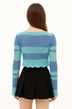 Women's Striped Korein Style Long Sleeve, Hollow Out - Image 6