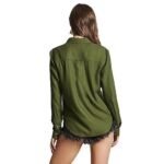 Women olive green  color double pocket shirt - Image 3