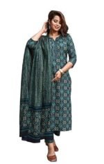 Cotton Blend Straight Kurta Pant Dupatta Set-Stylish Ethnic Wear for Women