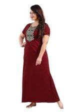 Cotton Nighty for Women |  red color Printed Night Gown for Women with Pocket | Maxi Nighty, Comfortable Sleepwear for Daily Use - Image 5