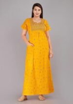 Cotton Nighty for Women |  Yellow color Printed Night Gown for Women with Pocket | Maxi Nighty, Comfortable Sleepwear for Daily Use - Image 3