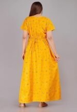 Cotton Nighty for Women |  Yellow color Printed Night Gown for Women with Pocket | Maxi Nighty, Comfortable Sleepwear for Daily Use - Image 5