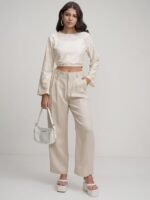 Ready To Wear Saree For Women Maroon Georgette One Minute Readymade Stitched Scalloped Border Lace With Unstitched Blouse - Image 6