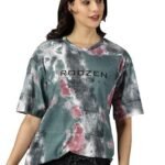 Oversized | Loose Fit | Half Sleeves 100% Cotton Round Neck Tie-Dye Printed T-Shirt for Womens/Girls