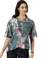Oversized | Loose Fit | Half Sleeves 100% Cotton Round Neck Tie-Dye Printed T-Shirt for Womens/Girls