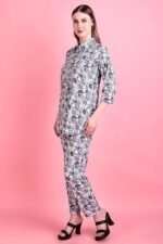 Women's Rayon Cotton Mix, Green Color Printed Stylish Night Suit Set with Elegant Design, Trendy Shirt with Pyjama 019 (COTT-019) - Image 3