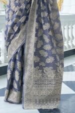 Lucknowi Chikankari Linen cotton Woven Sarees For Women with Blouse sarees for Women - Image 4