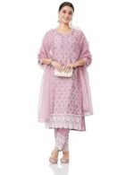 Blend Regular Embroidered Cotton Kurta Pant Set with Organza Dupatta - Image 2