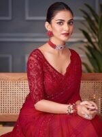 Satin Embroidered Saree With Unstitched Blouse (SILVER30001_TFH_Parent) - Image 3