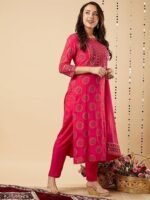 Cotton Blend Straight Printed Kurta with Pant & Dupatta - Image 5