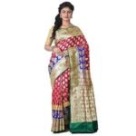 Pure Silk Minakari Banarasi Wedding Saree with bp (Pink, Blue)