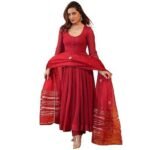 Women's Rayon Blend Anarkali Solid Kurta with Pant & Dupatta - Image 2