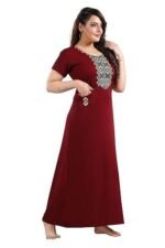 Cotton Nighty for Women |  red color Printed Night Gown for Women with Pocket | Maxi Nighty, Comfortable Sleepwear for Daily Use - Image 4