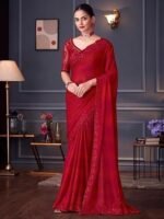 Satin Embroidered Saree With Unstitched Blouse (SILVER30001_TFH_Parent) - Image 4