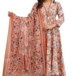 Printed Cotton Anarkali Kurta & Pant With Dupatta Set