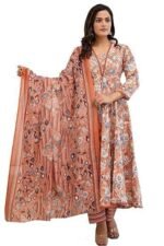 Printed Cotton Anarkali Kurta & Pant With Dupatta Set