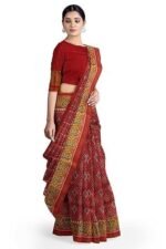 Dark Red Shaded Handloom Single Ikat Silk Patola Saree (GGCSIKS124) - Image 4