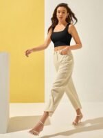 Womens Cotton Solid Western Ribbed black tops - Image 2