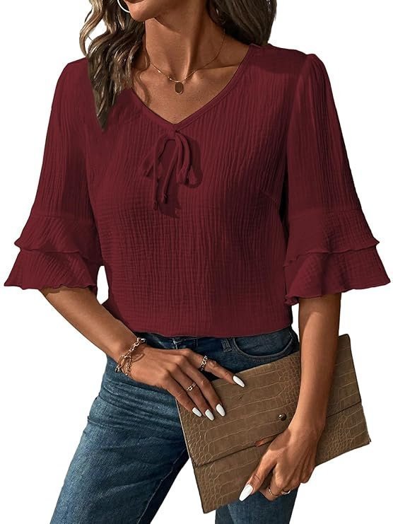 71T-EXRLJUL._SY741_-1.jpg Burgundy Tops for Women - Image 1