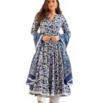 Cotton Printed Anarkali Kurta with Palazzo & Dupatta Set