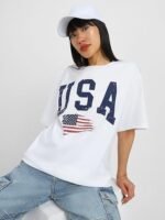 Neck Drop Shoulder Round Neck Black & White Graphic Printed Pure Cotton Oversized Baggy Fit Half Sleeve T-Shirt for Women & Girls (Sizes: S to 2XL) - Image 4