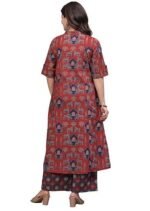 Pure Cotton Printed A-Line Kurta Set with Palazzo Pants - Ethnic Wear, Maroon - Image 3