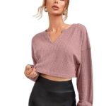 Womens Waffle Long Sleeve 2025 Fall Fashion V Neck Basics Crop Tops Slim Fitted T Shirts Going Out Crop top for Women Stylish Western Tops