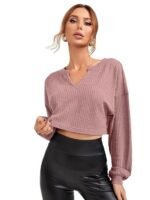 Womens Waffle Long Sleeve 2025 Fall Fashion V Neck Basics Crop Tops Slim Fitted T Shirts Going Out Crop top for Women Stylish Western Tops