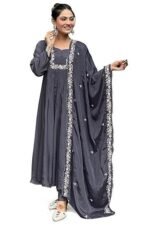 Women gray color kurta set | puja and office wear - Image 2