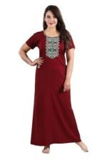 Cotton Nighty for Women |  red color Printed Night Gown for Women with Pocket | Maxi Nighty, Comfortable Sleepwear for Daily Use - Image 2