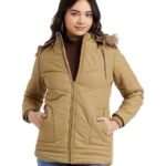 Womens Solid brown Hooded Neck Full Sleeve Jacket