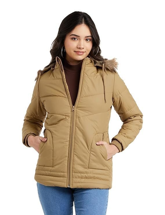 71Y6BBo-4SL._SX569_-1.jpg Womens Solid brown Hooded Neck Full Sleeve Jacket - Image 1
