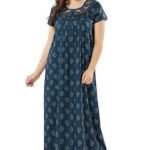 Cotton Nighty for Women | blue Printed Night Gown for Women with Pocket | Maxi Nighty, Comfortable Sleepwear for Daily Use