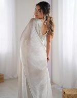 Shimmer Chiffon Lace Border Saree With Unstitched Blouse Piece - Image 4