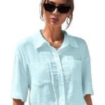 V-Collar Solid Crop Shirt for Women with Half Sleeves