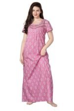 Cotton Nighty for Women | pink Printed Night Gown for Women with Pocket | Maxi Nighty, Comfortable Sleepwear for Daily Use