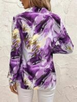 Women's Satin Shirt with Long Sleeves Western Style Spread Collar Neck Relaxed Fit Abstact Printed Pattern and Standard Length - Image 4