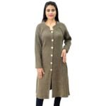 Women's Woollen Button A-Line Long Coat with Pockets