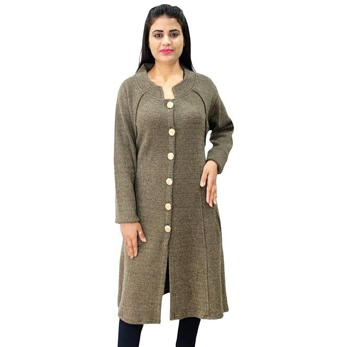 71c-ZoFgRL._SX679_-1.jpg Women's Woollen Button A-Line Long Coat with Pockets - Image 1