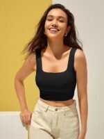 Womens Cotton Solid Western Ribbed black tops - Image 4