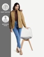 Womens Solid brown Hooded Neck Full Sleeve Jacket - Image 5