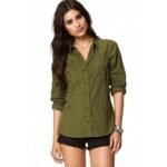 Women olive green  color double pocket shirt - Image 4