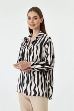 Women Premium Polyester white and black border Long Shirt for Women, Free Size - Image 2