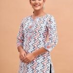 Women white color printed short kurta