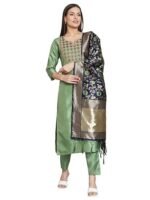Women's Cotton Silk Blend Kurta Pant Set with Banarasi Silk Dupatta - Image 6