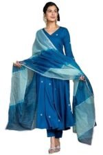 Women's blue color Cotton Kurta Pant Set with Dupatta - Image 5