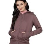 Women's Solid Zipper Hooded Sweatshirt | Front Zip, Ribbed Hem, Lined Hood, Casual Winter Wear