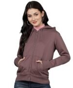 Women's Solid Zipper Hooded Sweatshirt | Front Zip, Ribbed Hem, Lined Hood, Casual Winter Wear